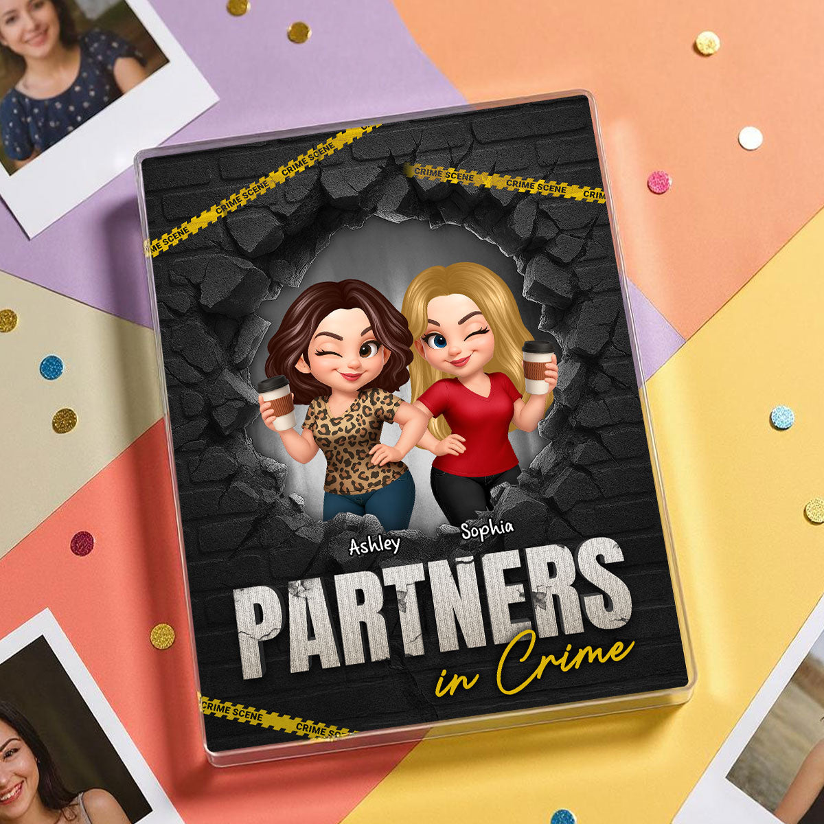 Besties Sisters Partners In Crime 3D Effect Break Through Wall Personalized Acrylic Block