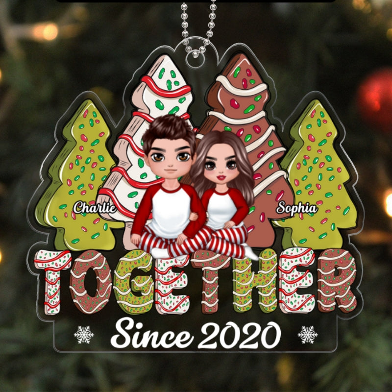 Christmas Tree Cakes Couple Sitting Together Personalized Acrylic Ornament