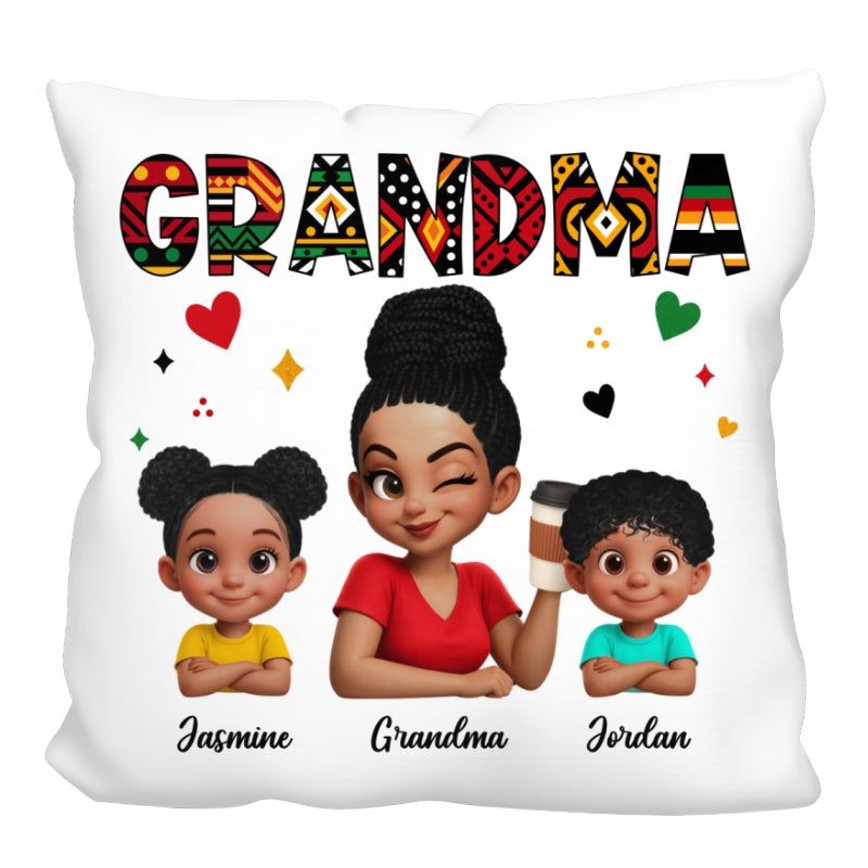 Tribal Pattern Grandma Grandkids Love - Personalized Pillow - Gift For Grandma