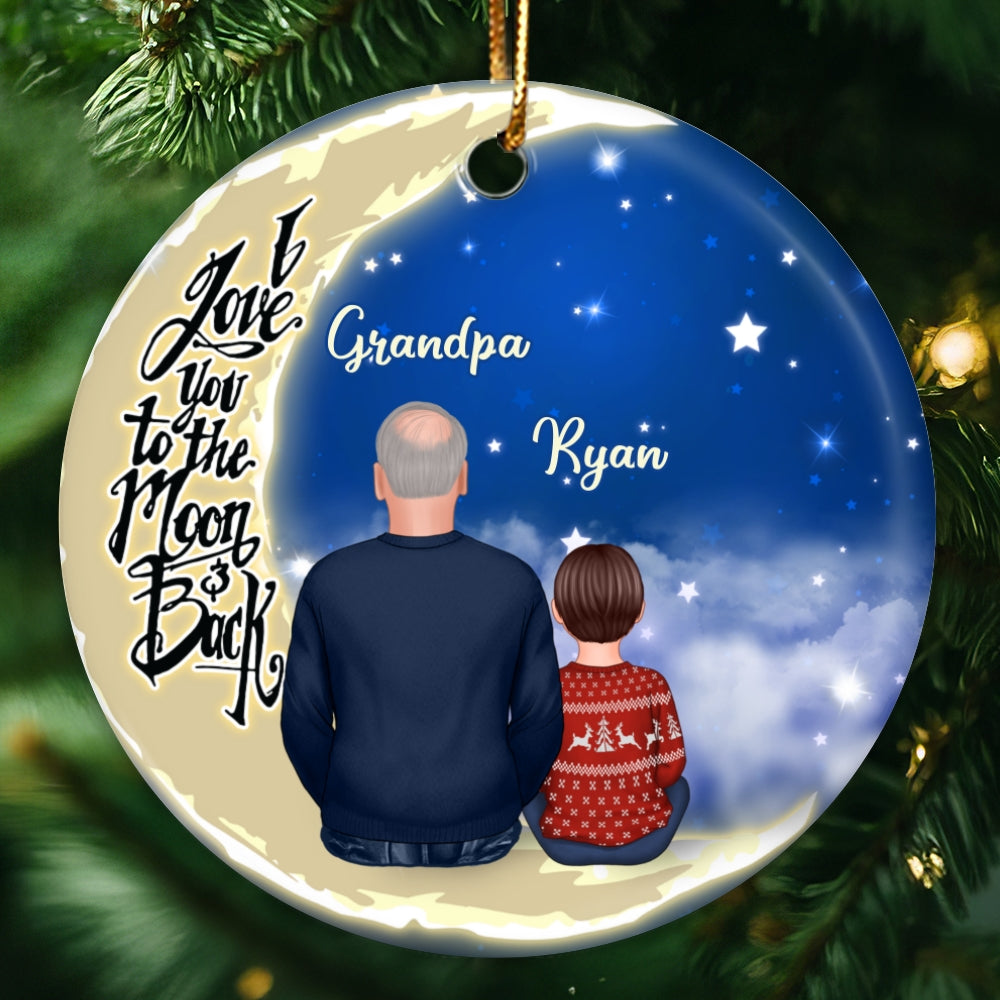 Grandpa Grandkids On Moon Personalized Circle Ornament
