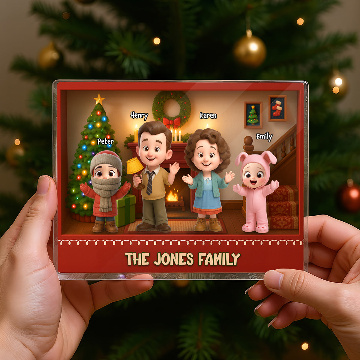 Family Christmas Action Figure Personalized Acrylic Block Plaque, Nostalgia Christmas Decor for Family