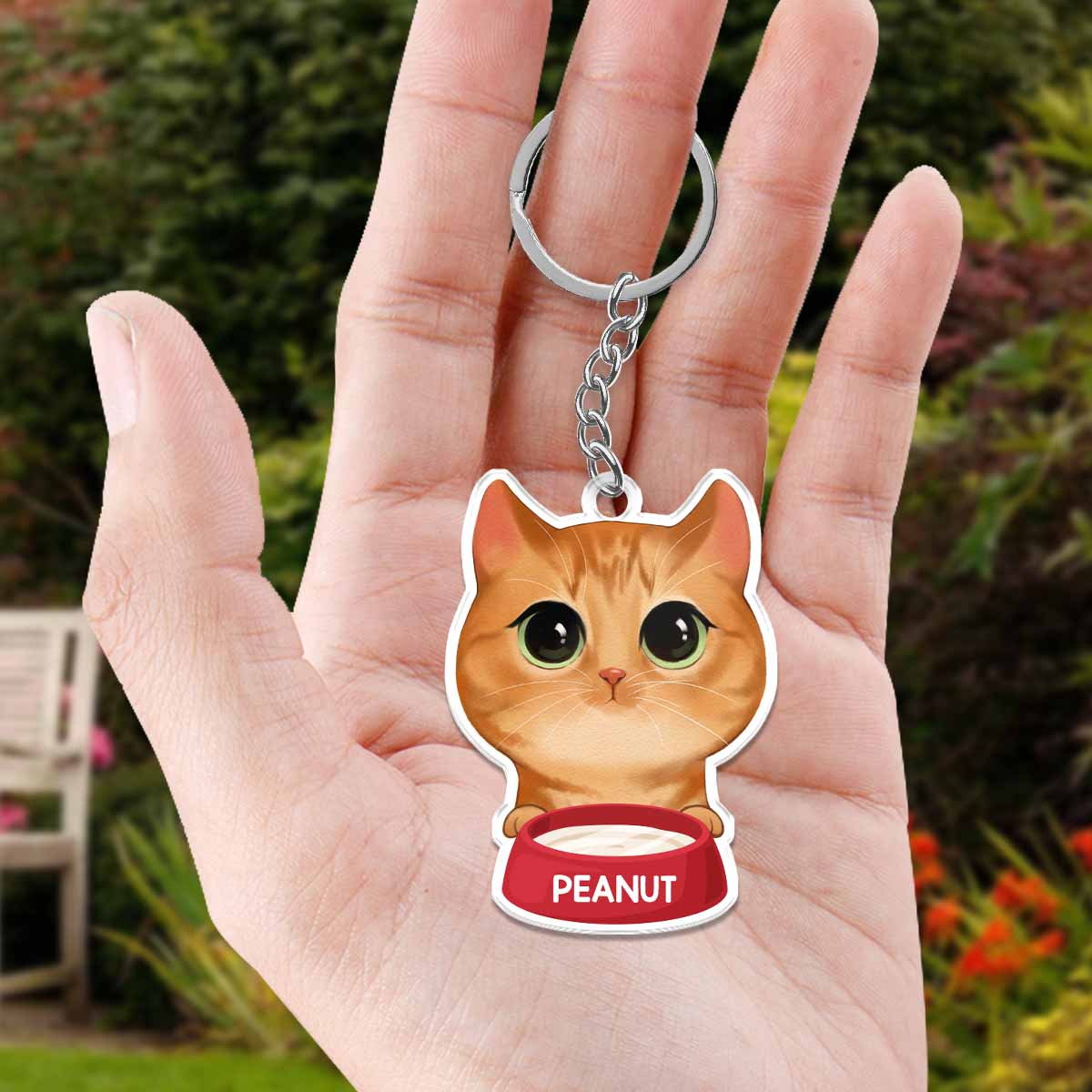 Peeking Watercolor Cute Cats With Bowl Personalized Acrylic Keychain