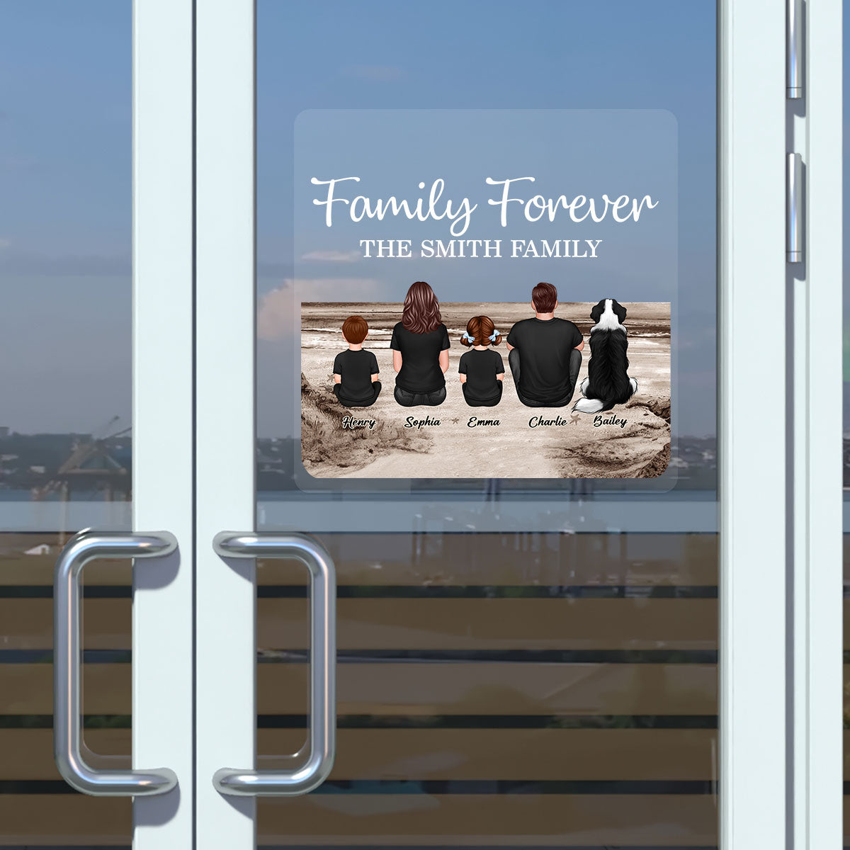 Retro Vintage Family Sitting Beach Landscape Personalized Decal
