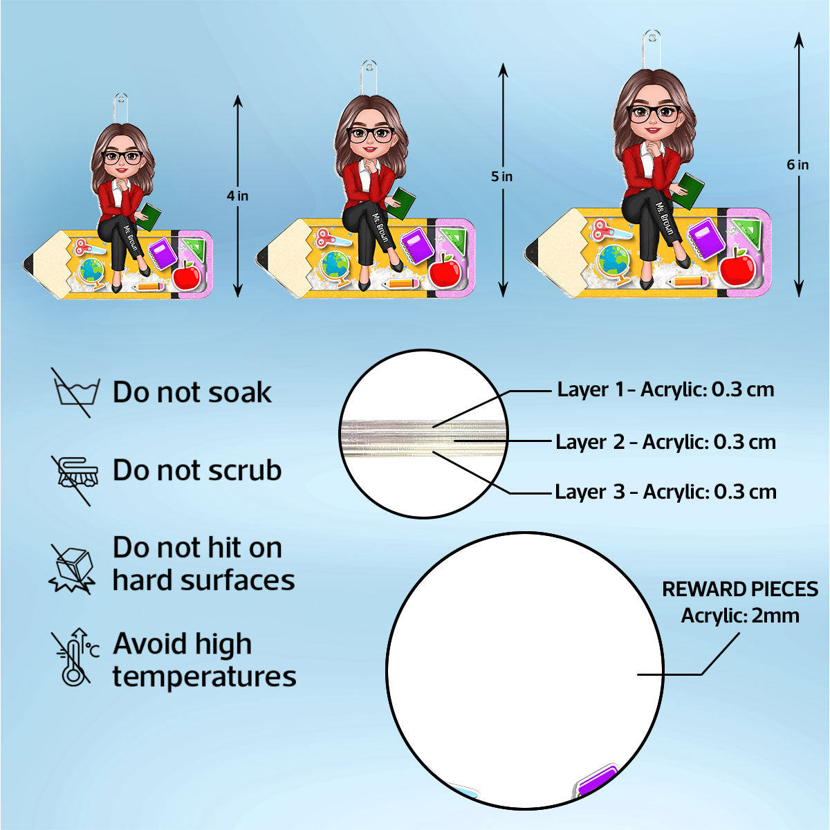 Doll Teacher Sitting On Pencil Personalized Shaker Ornament, Christmas Gift