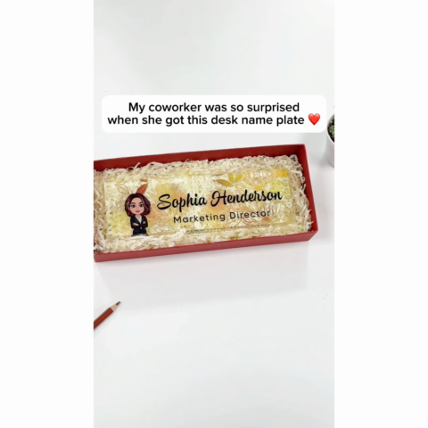 Floral Line Art Woman Man Office Personalized Desk Name Plate| Unique Gift For Colleagues, Boss
