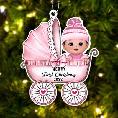 Baby On Carriage Personalized Wooden Ornament