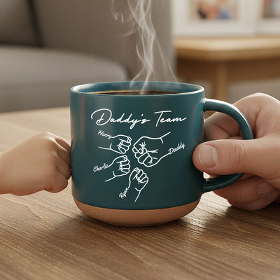 Daddy's Team Fist Bump - Personalized Pottery Mug - Gift For Dad