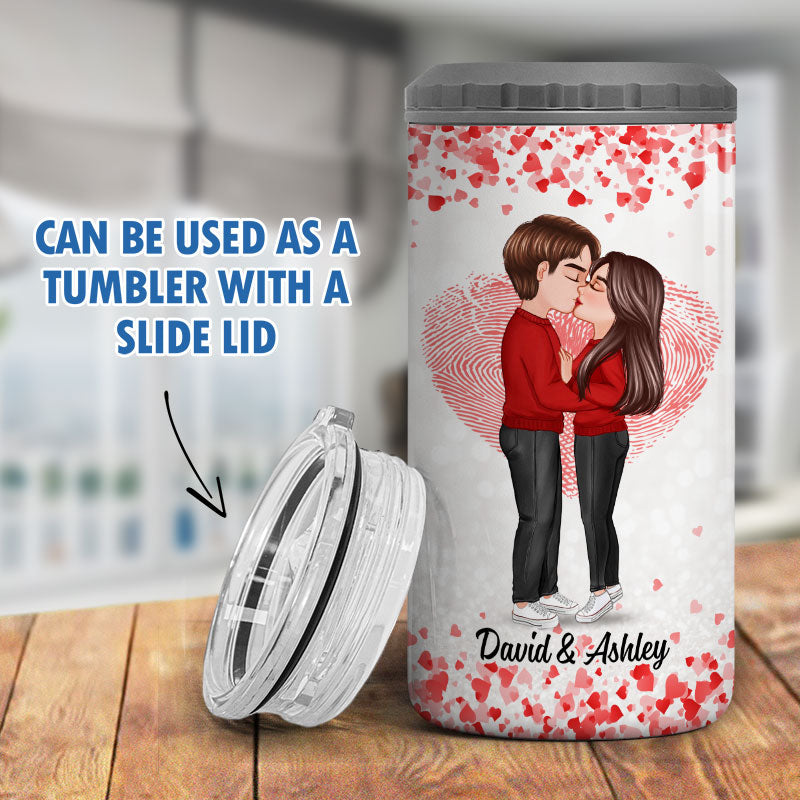 Couple Kissing Flying Heart Valentine‘s Day Gift Personalized Multi-use Tumbler 4 In 1 Can Cooler