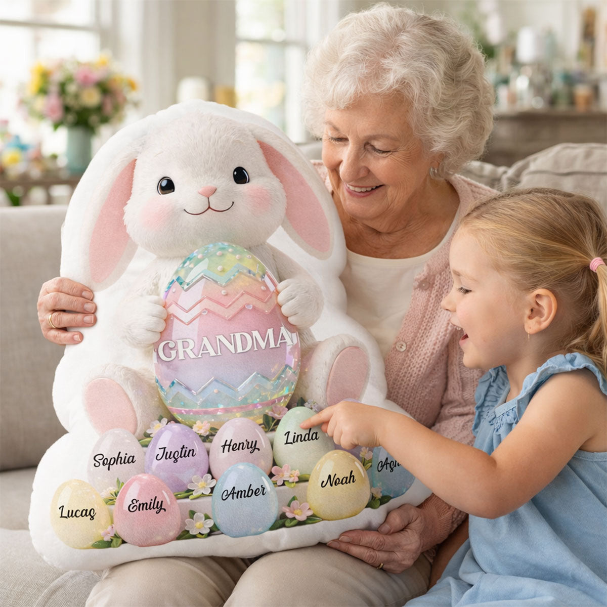 Bunny Grandma Easter - Personalized Custom Shaped Pillow - Easter Decor for Grandma
