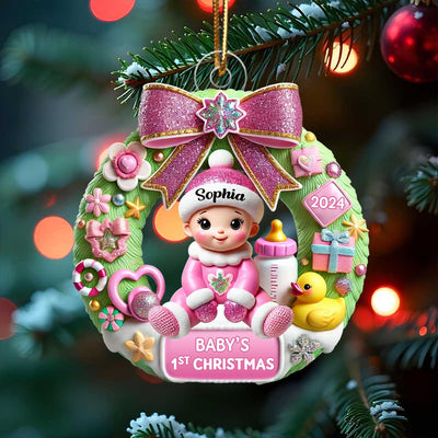 Personalized Wreath Baby's First Christmas Personalized 3D Effect Acrylic Ornament, Christmas Keepsake for Baby