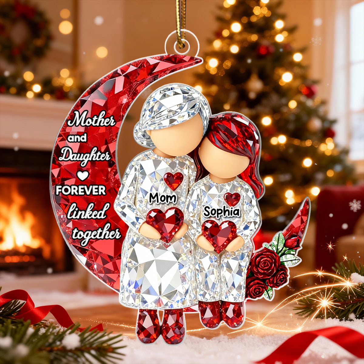 Mother & Daughter Forever Linked Together - Personalized Acrylic Ornament - Sentimental Gift for Mom, Daughter