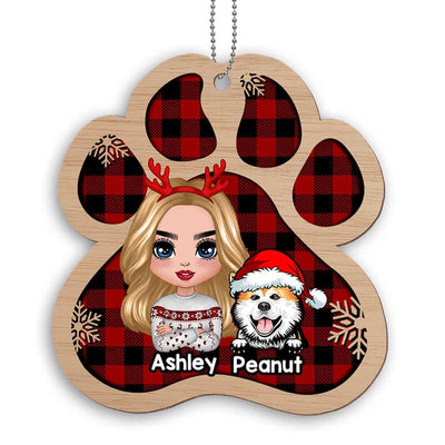 Dog Mom Dog Dad Paw Shape Christmas Personalized Wooden Ornament