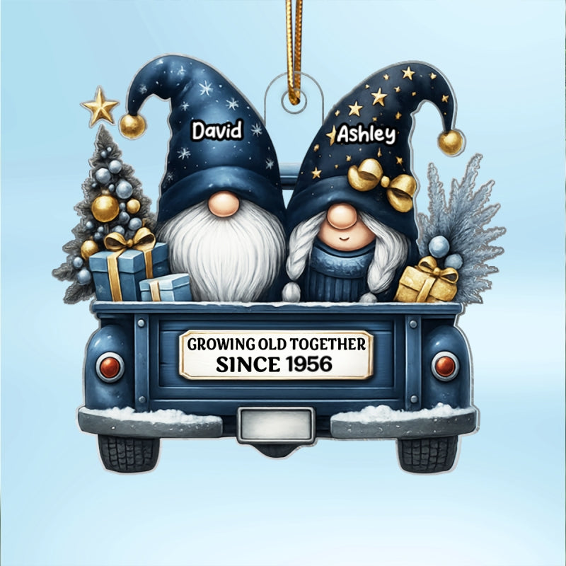 Gnome Couple Growing Old Together - Personalized Acrylic Ornament - Heartfelt Gift For Couple, For Him, For Her, Husband, Wife