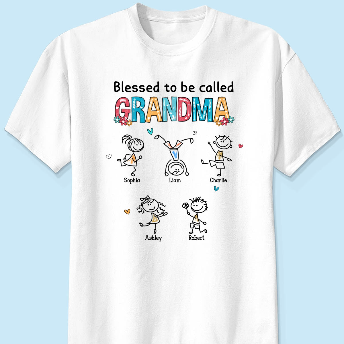 Blessed To Be Called Grandma Colorful Drawing Personalized Shirt
