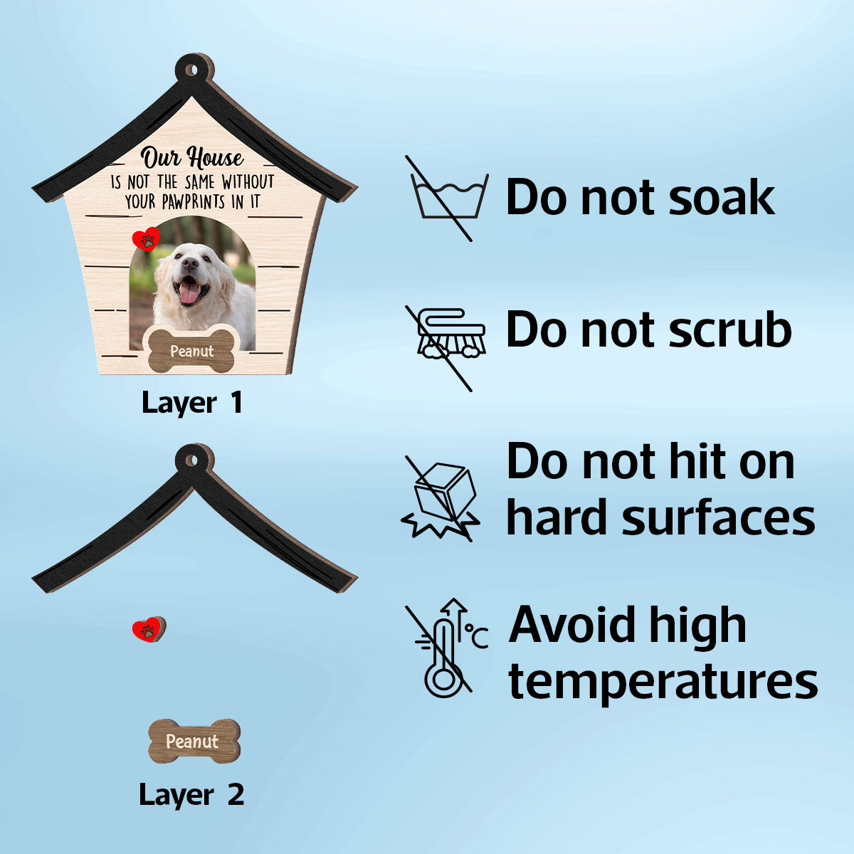 Memorial Dog Sympathy Keepsake Photo Inserted Personalized 2-Layer Wooden Ornament