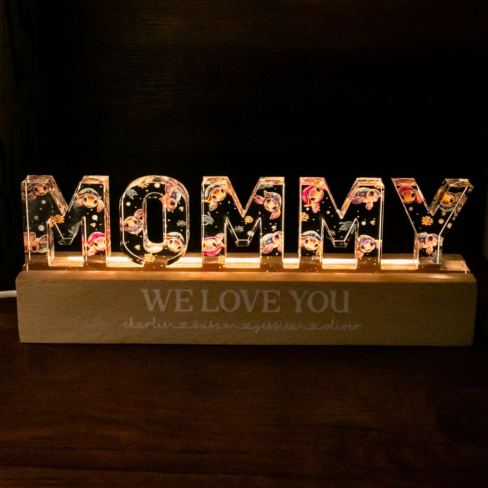 Mommy Cute Animals Turtles Dinosaurs Sharks Bears Dolphins Personalized Acrylic LED Night Light