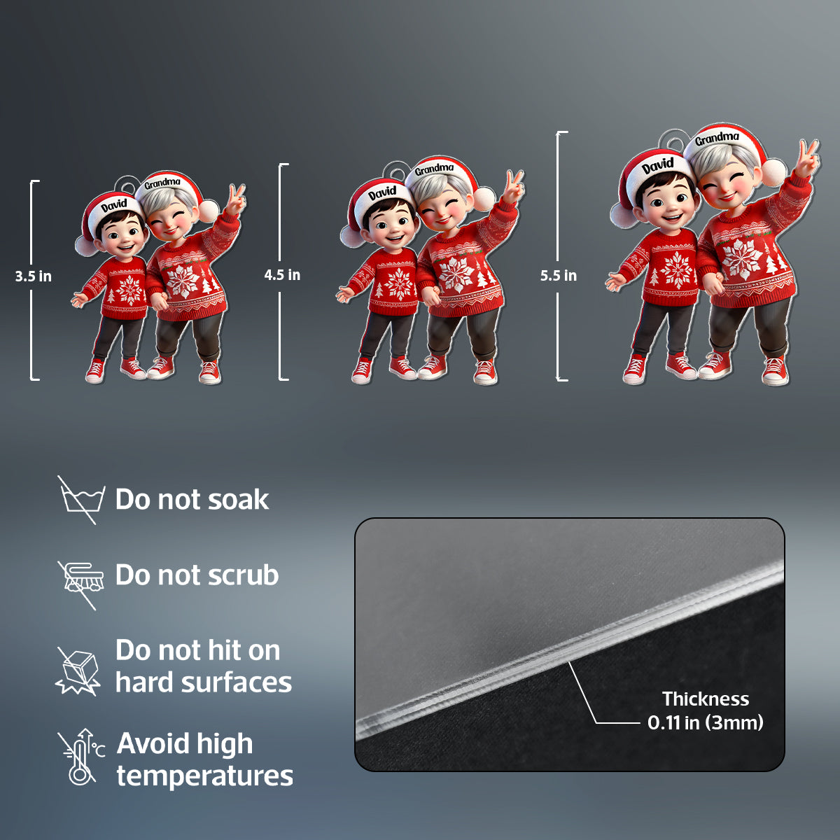 Happy Grandma Grandkids 3D Effect Personalized Acrylic Ornament, Christmas gift for Grandma, Granddaughter, Grandson