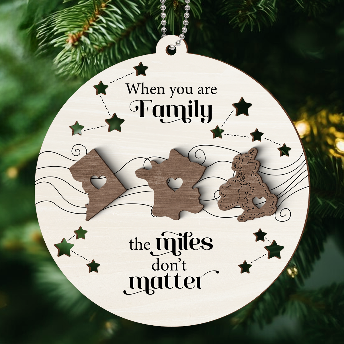 Countries Long Distance Family Friends Siblings Sisters Besties Personalized 2-Layer Wooden Ornament, Togetherness Christmas Gift