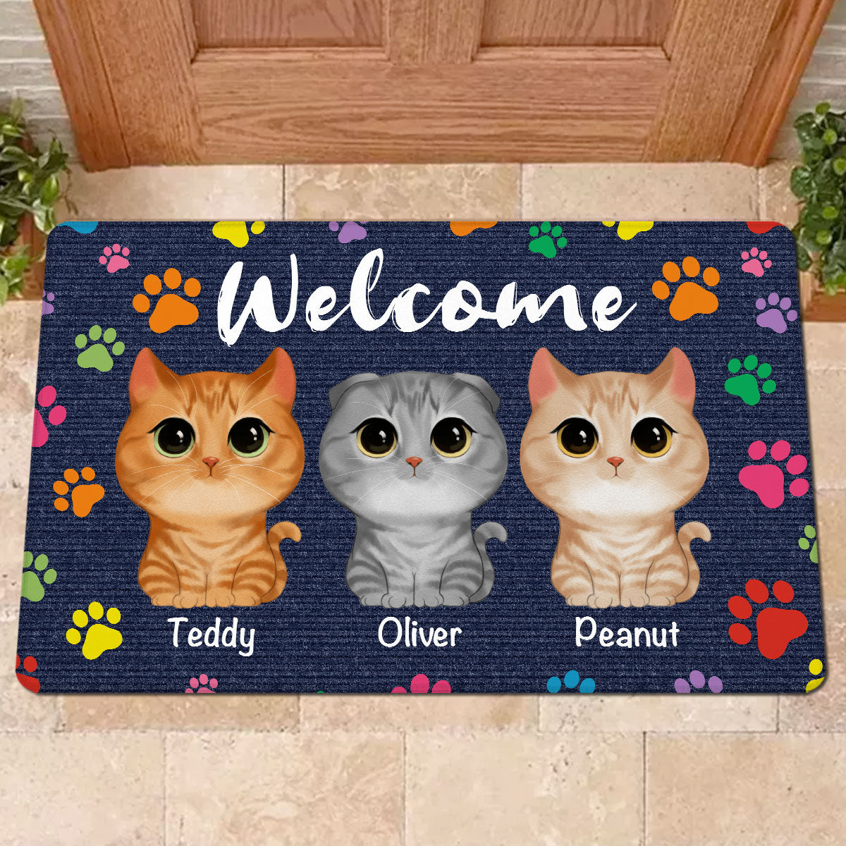 Colorful Paws Pattern Fluffy Cats Personalized Doormat