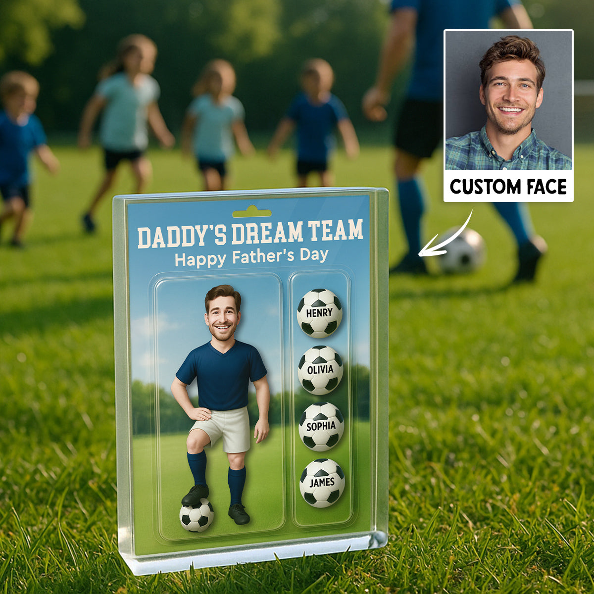 3D Effect Soccer Dad Daddy's Dream Team Custom Figure Personalized Rectangle Flat Acrylic Block Plaque