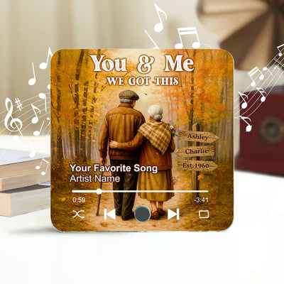 Fall Season Old Couple Personalized Music Fridge Magnet, Heartfelt Gift For Couple
