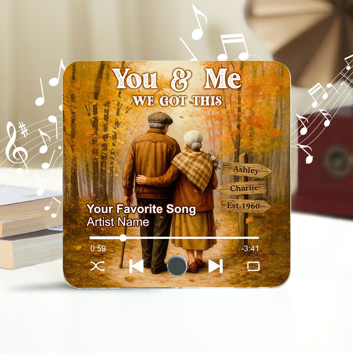 Fall Season Old Couple ersonalized Music Fridge Magnet, Heartfelt Gift For Couple