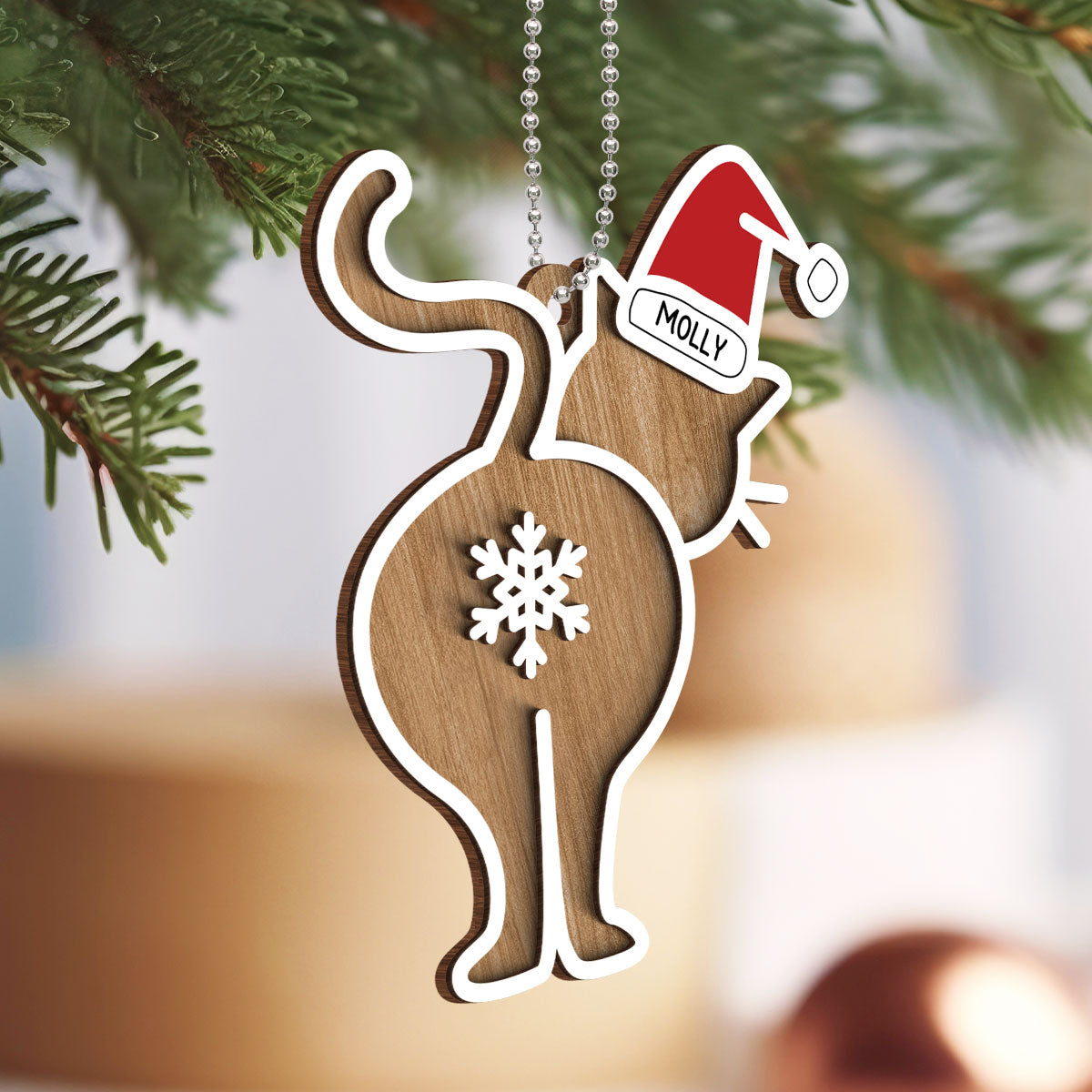 Cat Butt Funny Personalized 2-Layered Wooden Ornament, Christmas Gift for Cat Mom, Cat Dad