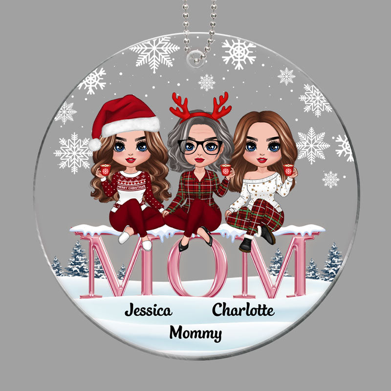 Doll Mom And Daughters Sitting On Word Personalized Acrylic Ornament