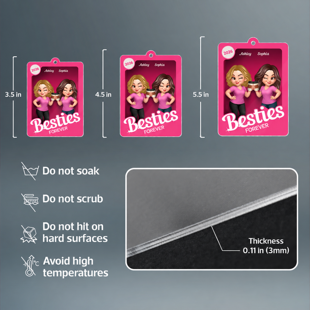 Besties Sisters 3D Effect Pink Toy Box - Personalized Acrylic Ornament - Gift for Besties, Best Friends