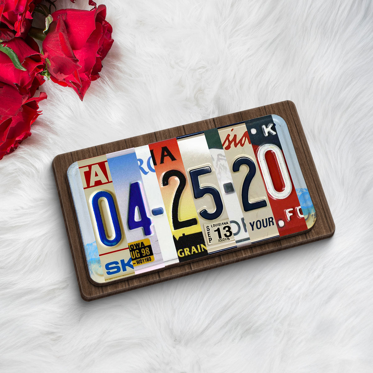 Couple License Plate Personalized Wooden Plaque,  Anniversary Date, Wedding Date, Valentines Day Gift for Couples, for Him, for Her