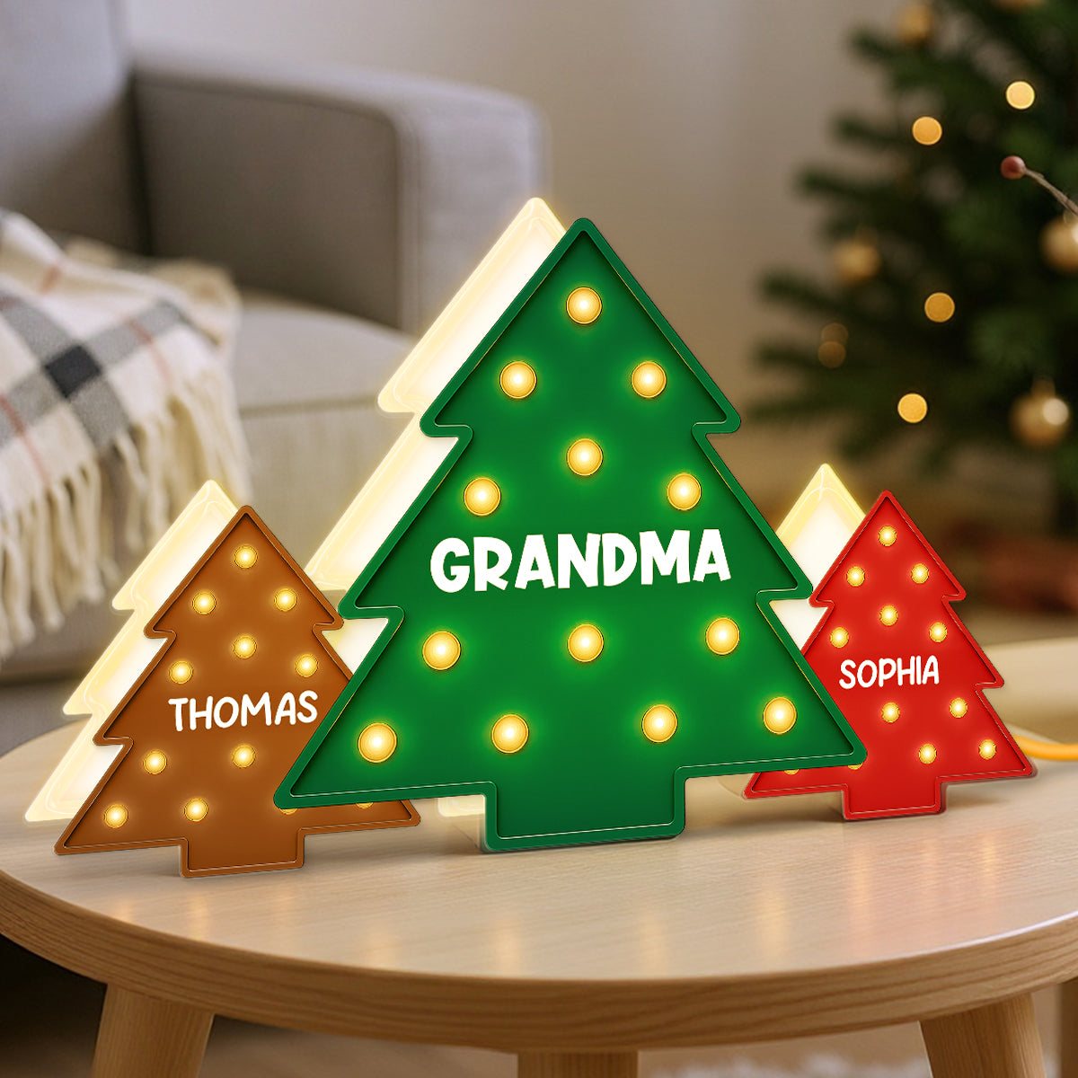 Christmas Tree Grandma Grandkids Christmas Personalized LED Light Box