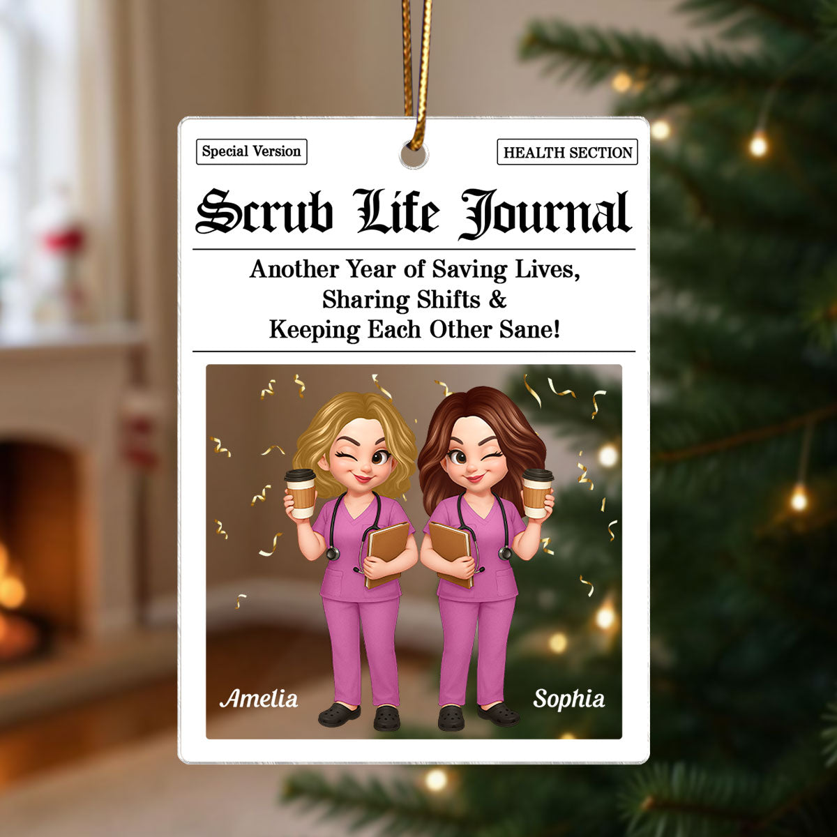 Besties in Scrubs Times Nurse Besties Personalized Acrylic Ornament, Christmas Gift For Coworkers