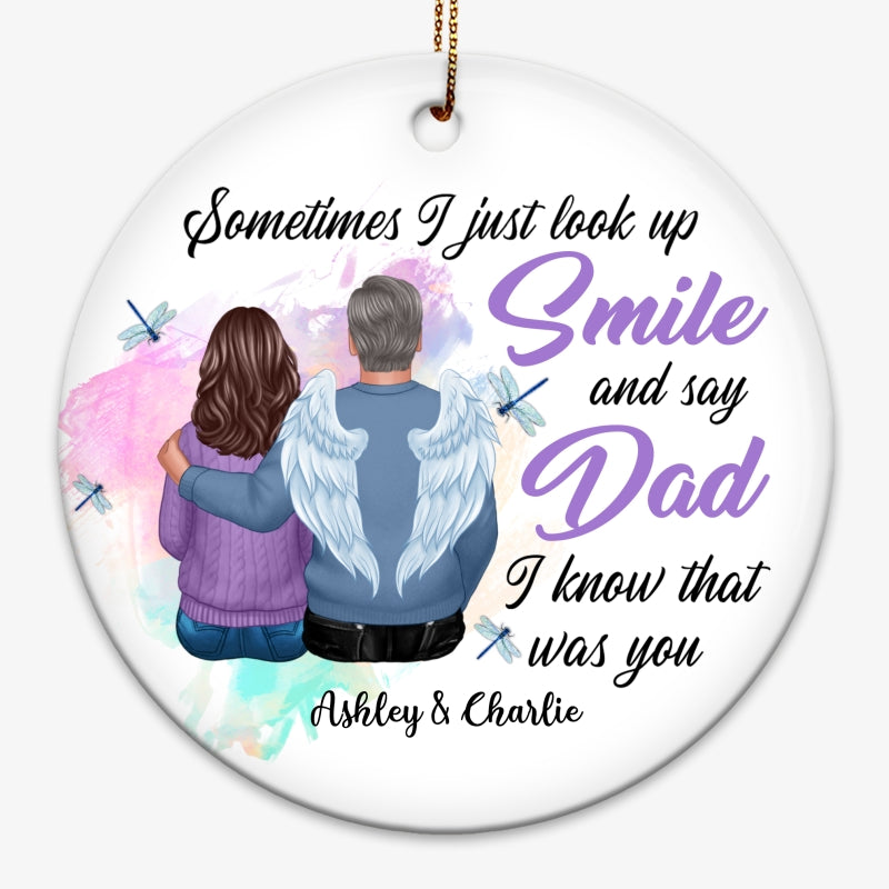 Dragonfly Sometimes I Just Look Up Family Memorial Personalized Circle Ornament