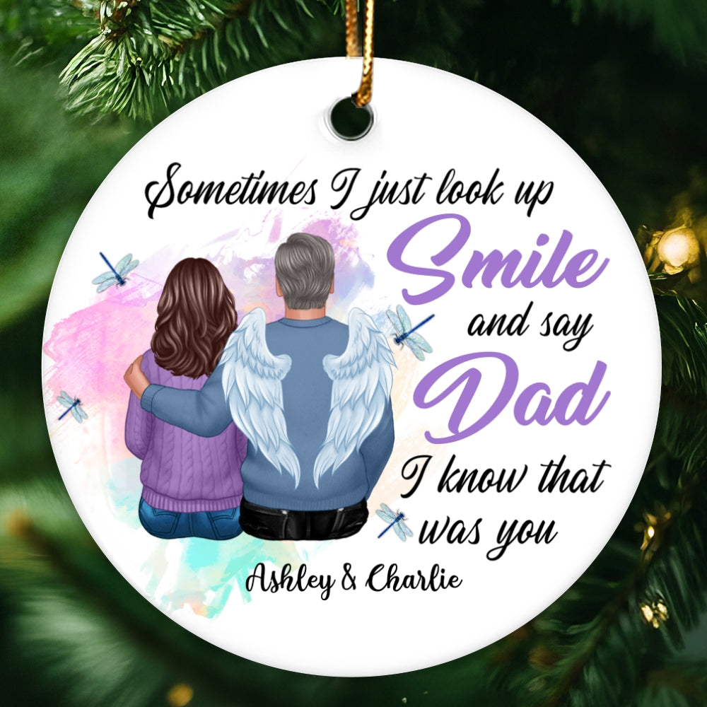 Dragonfly Sometimes I Just Look Up Family Memorial Personalized Circle Ornament