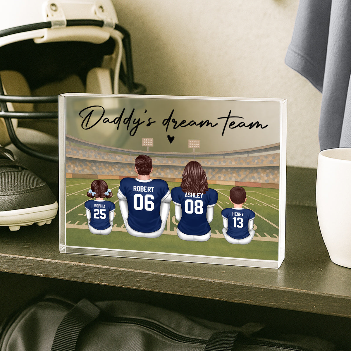 Retro Vintage American Football Daddy's Dream Team Personalized Acrylic Block Plaque| Unique Father's Day Gift For Dad, Husband