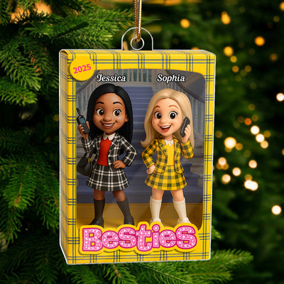Besties Plaid Dresses Toy Box Style - Personalized Acrylic Ornament - Christmas Gift For Best Friends