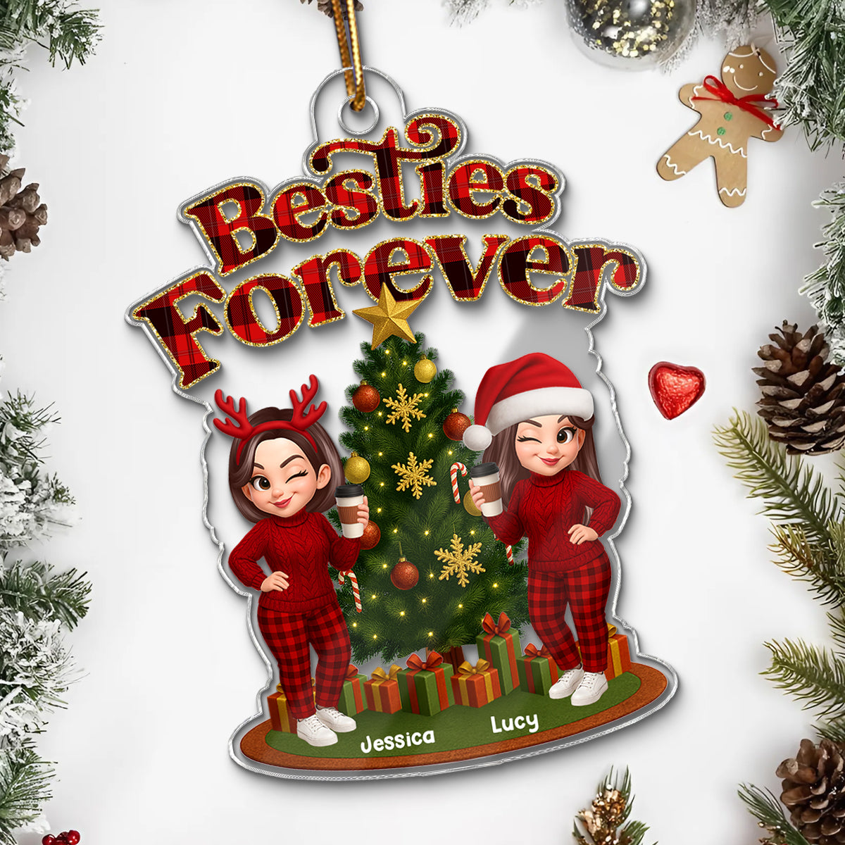 Christmas Pretty Besties Forever - Personalized Acrylic Ornament