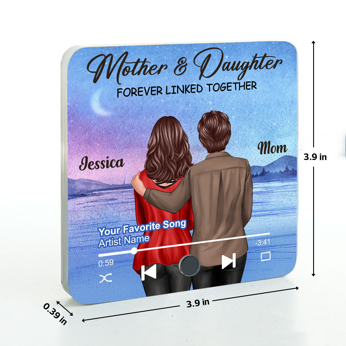 Beautiful Landscape Mother & Daughter Forever Linked Together Personalized Music Fridge Magnet, Heartfelt Gift For Mom, Gift For Daughter