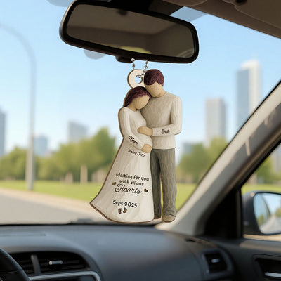 2D Flat Waiting For You With All Our Hearts Couple Expecting Baby - Personalized Wooden Ornament, Baby Shower Gift For Parents-to-be