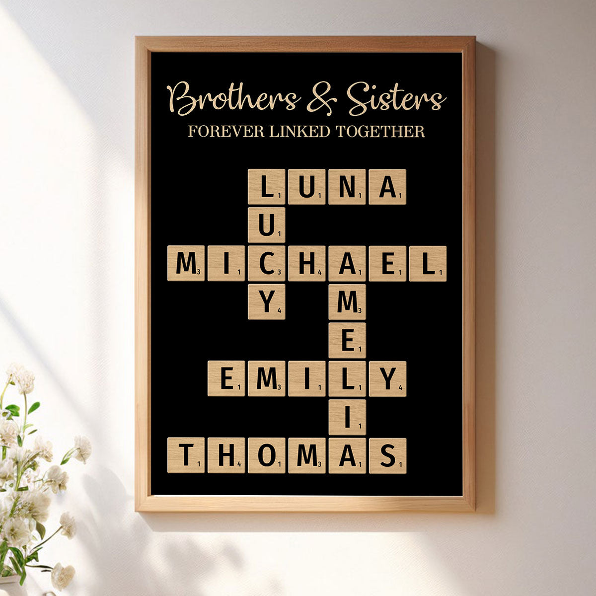 Brothers & Sisters, Forever Linked Together Crossword Puzzle Art Personalized Poster, Gift For Brothers, Sisters, Siblings, Family