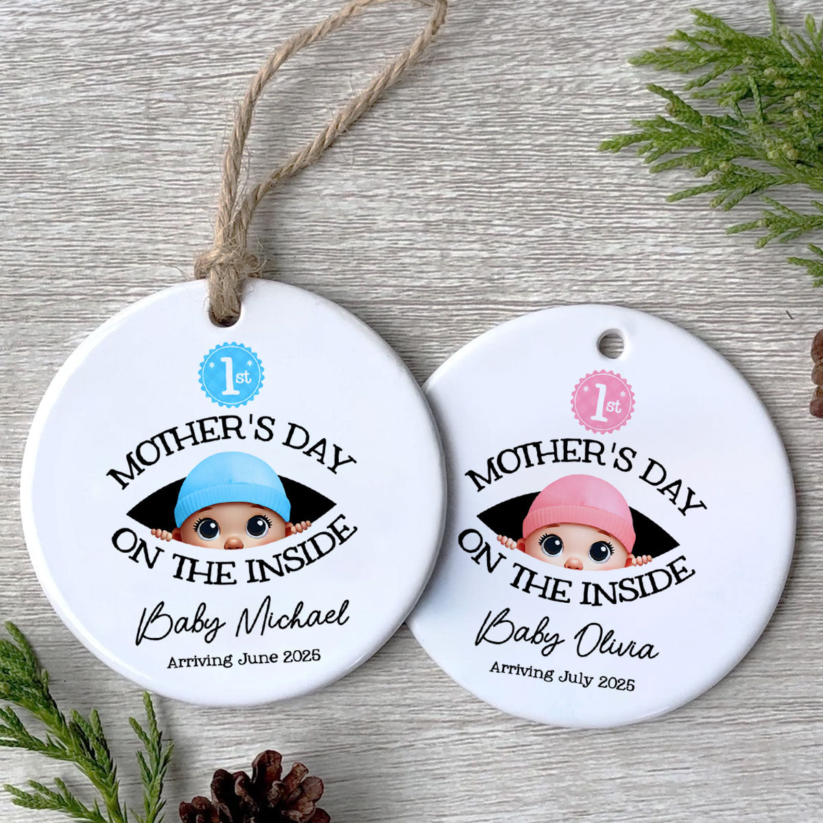 Personalized Baby's First Mother's Day On the Inside Ornament, Custom Pregnancy Reveal Ornament, Gift For Expecting Parents