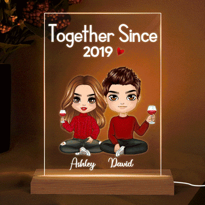 Doll Couple Sitting Valentine‘s Anniversary Gift For Him Gift For Her 7 Colors Plaque LED Night Light