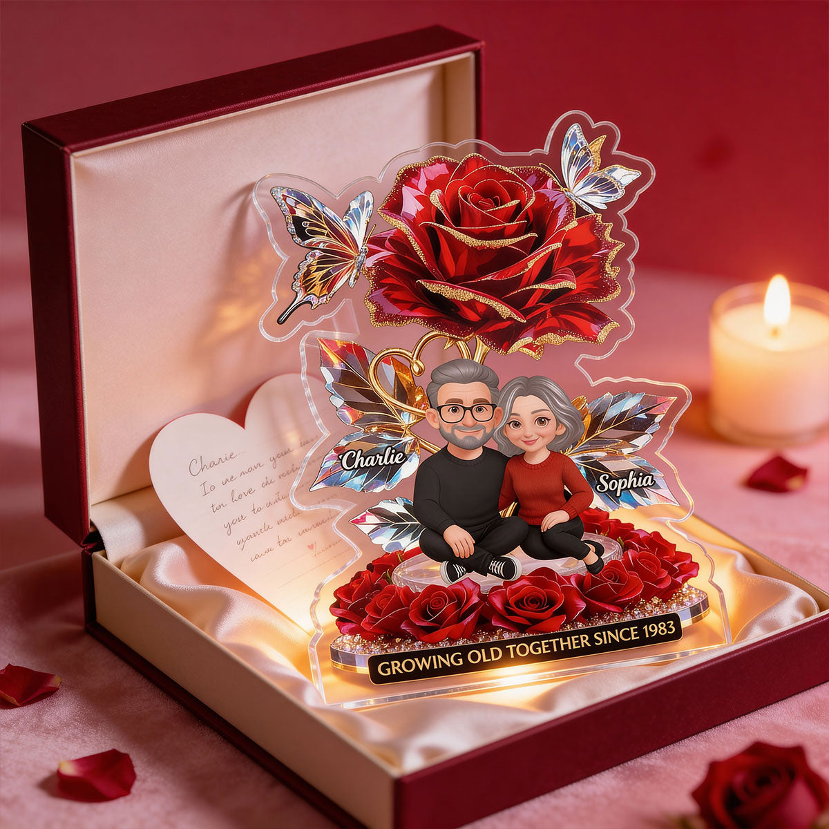Eternal Love Roses Couple Forever Together - Personalized Acrylic Block Plaque - Gift For Couple, Gift For Him, For Her