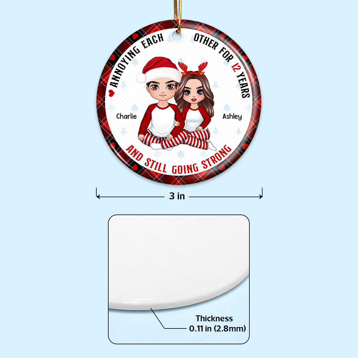 Doll Couple Sitting Annoying Each Other Favorite Song QR Code Personalized Double Sided Circle Ornament