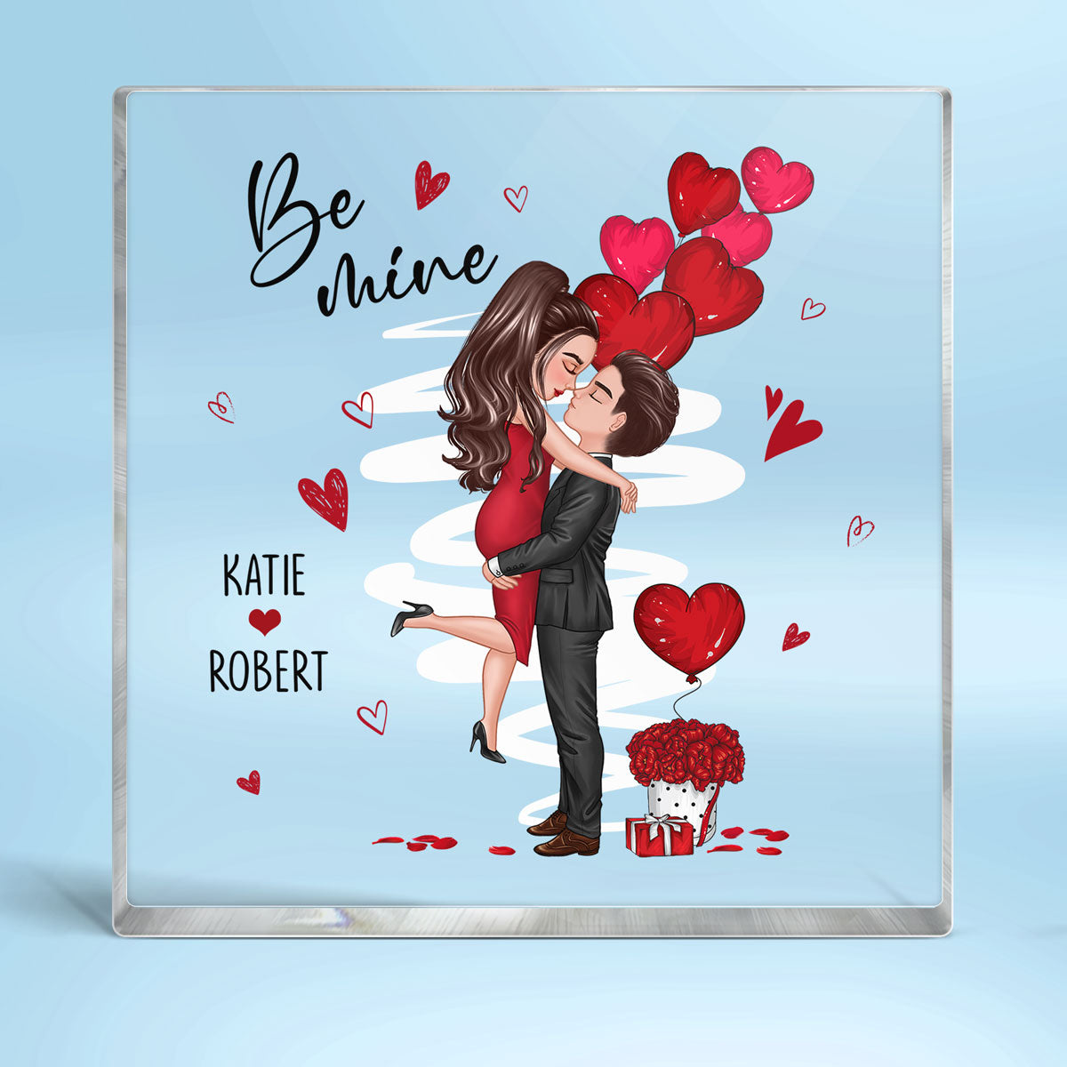 Be Mine Doll Couple Kissing Personalized Acrylic Block Plaque - Gift For Him Gift For Her