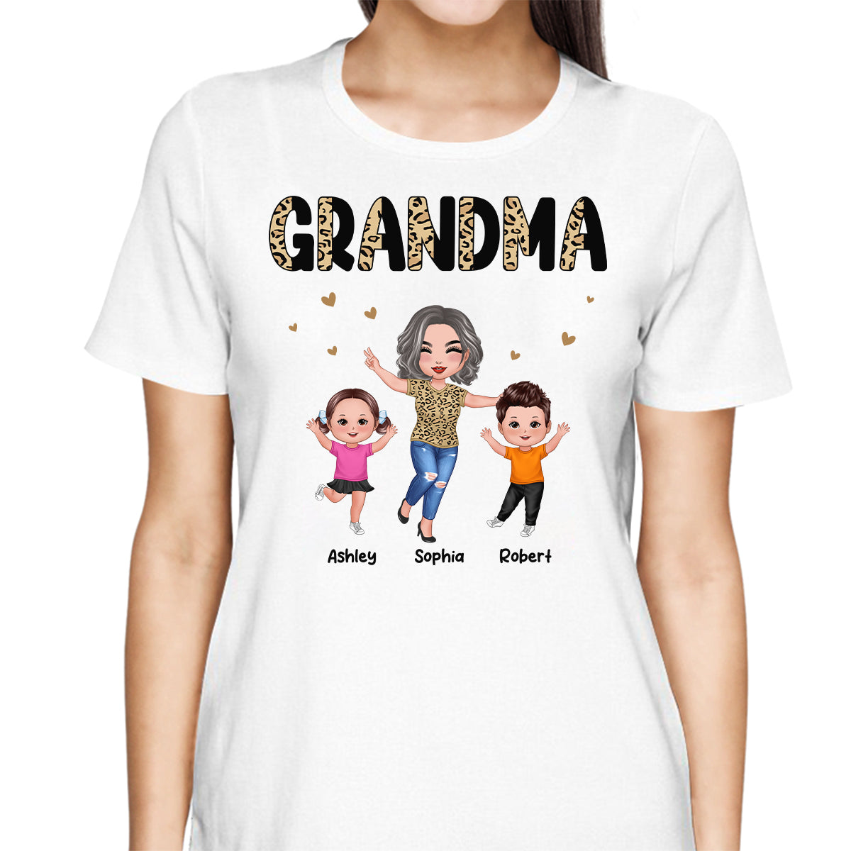 Happy Doll Grandma Grandkids Half Leopard Personalized Shirt