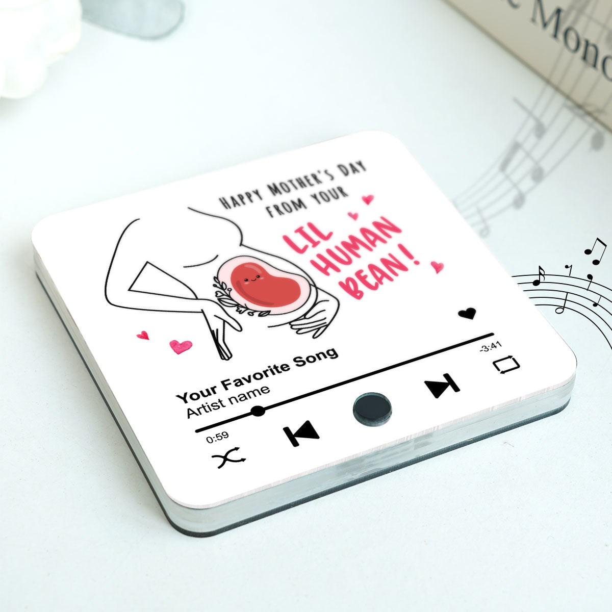 Lil Human Bean Personalized Music Fridge Magnet, Perfect Gift For Pregnant Wife, Custom Favorite Song As Messages