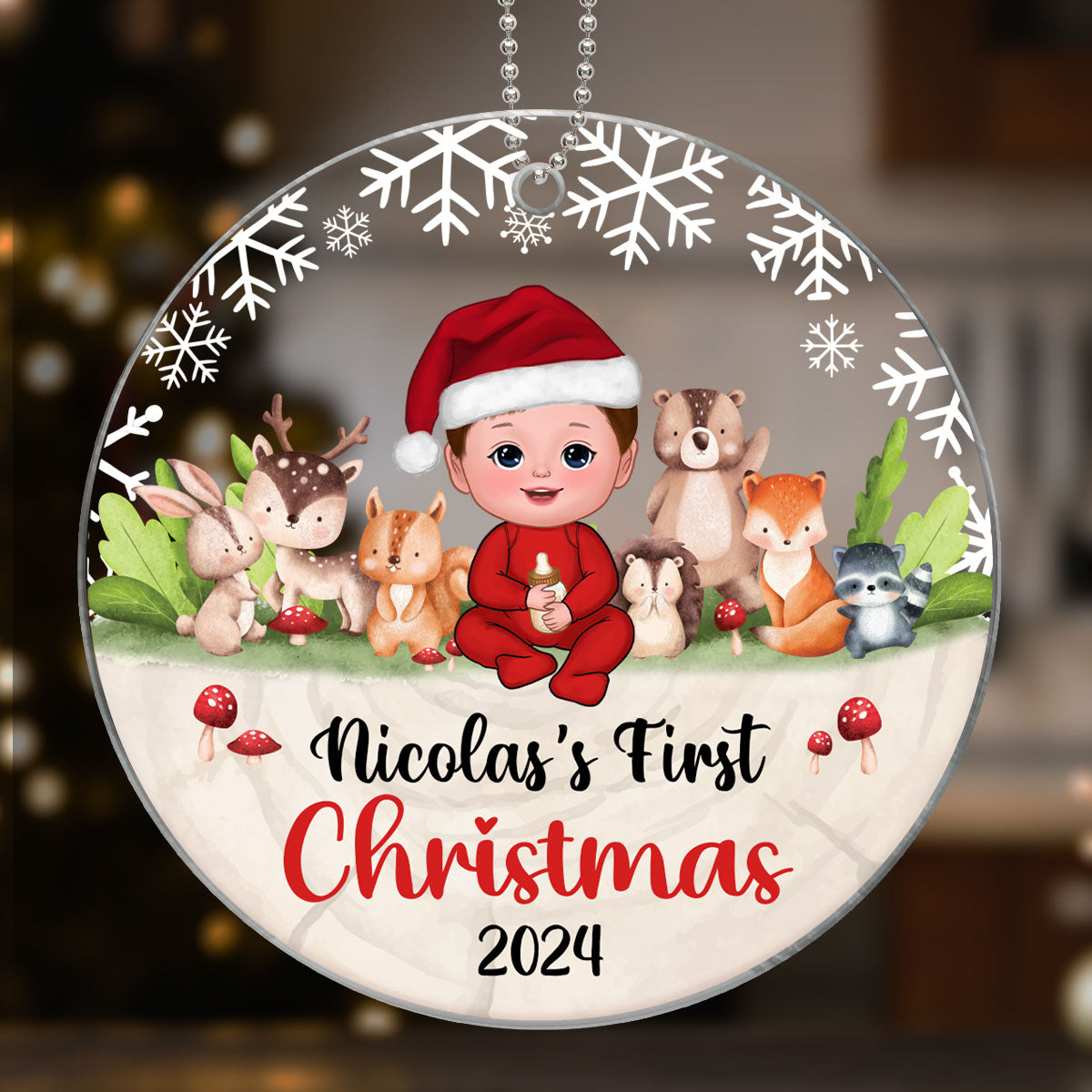 Woodland Animals Baby's First Christmas Personalized Acrylic Ornament