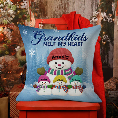 Christmas Snowman My Grandkids Melt My Heart - Personalized Pillow - Gift For Grandmas