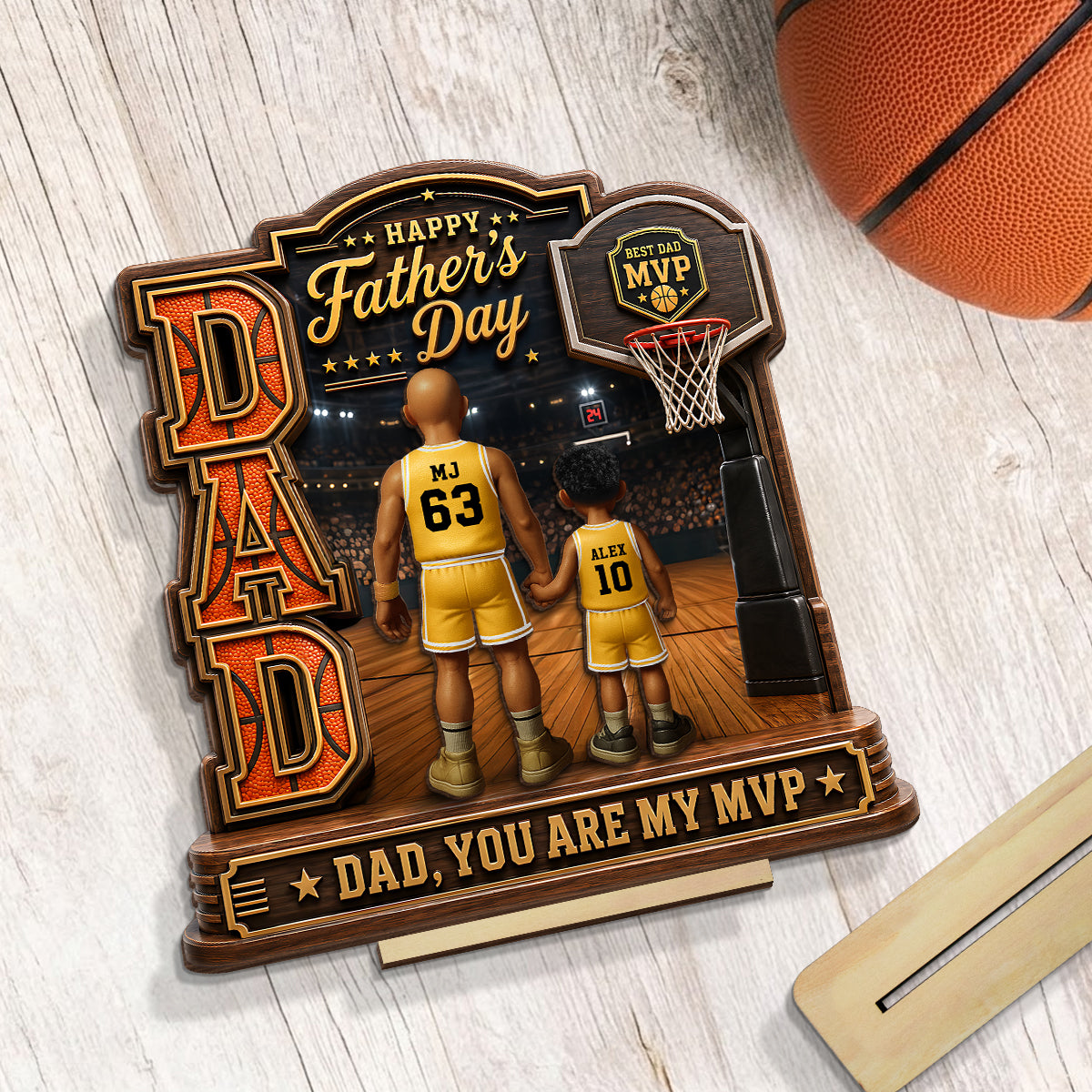 The MVP Dad Basketball - Personalized 2-Layered Wooden Plaque - Father's Day Gift For Dad, Husband